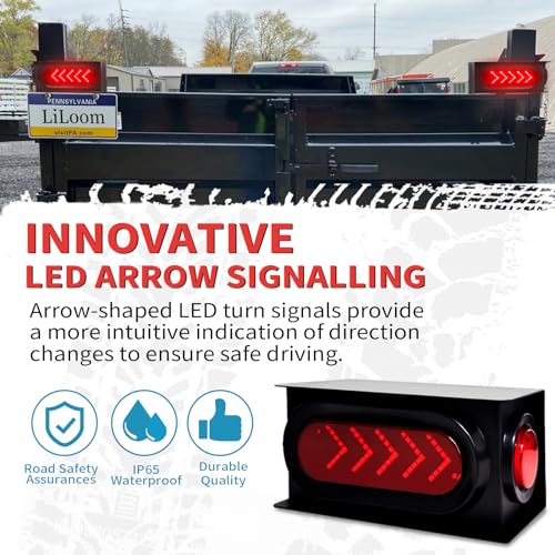 LiLoom 2Pcs Trailer Light Steel Boxes Housing Kit - Advanced Arrow-Style LED Turn Signals, Includes 6" Oval Tail Lights and 2" Round Side Lights - Perfect for Heavy Trucks, Trailers and More - Image 2