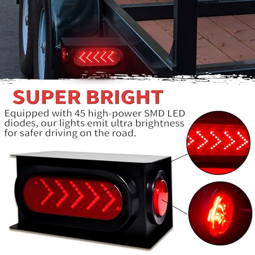 LiLoom 2Pcs Trailer Light Steel Boxes Housing Kit - Advanced Arrow-Style LED Turn Signals, Includes 6" Oval Tail Lights and 2" Round Side Lights - Perfect for Heavy Trucks, Trailers and More - Image 3
