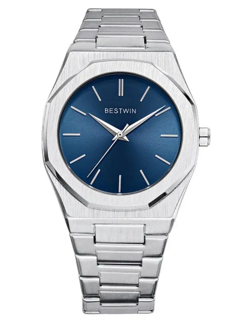 Bestwin Slim Watch for Men Limited Edition by Bestwin Silver Band with Blue Dial - Image 1