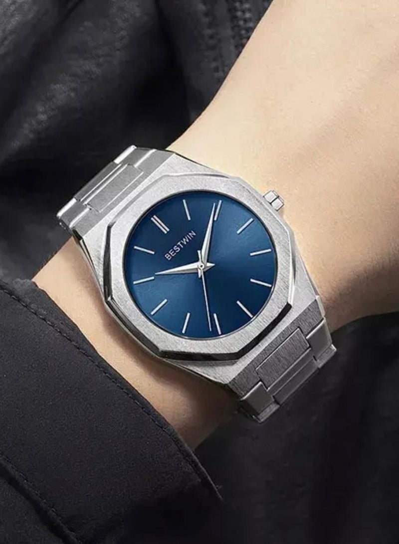 Bestwin Slim Watch for Men Limited Edition by Bestwin Silver Band with Blue Dial - Image 2
