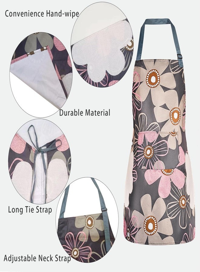 DILLMAN 2 Pack Floral Aprons with Pocket, Blooming Womens Aprons Waterproof Adjustable Cooking Aprons for Kitchen Gardening and Salon (2Pack #B) - Image 2