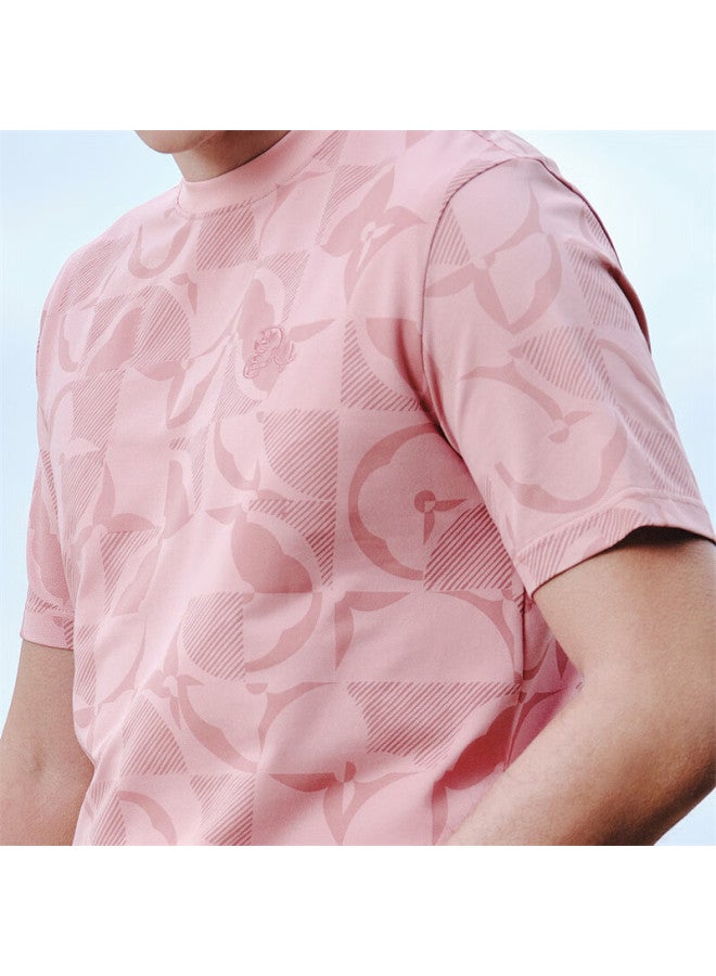 Dancing Wolves Modal Summer Short Sleeve T-shirt With Jacquard Pattern For Men, Cool And Breathable, Pink 406, Size 180 - Image 4
