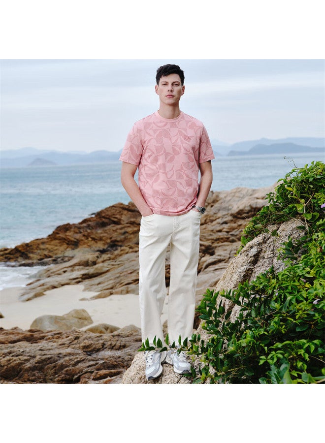 Dancing Wolves Modal Summer Short Sleeve T-shirt With Jacquard Pattern For Men, Cool And Breathable, Pink 406, Size 180 - Image 3
