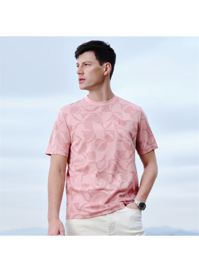 Dancing Wolves Modal Summer Short Sleeve T-shirt With Jacquard Pattern For Men, Cool And Breathable, Pink 406, Size 180 - Image 1