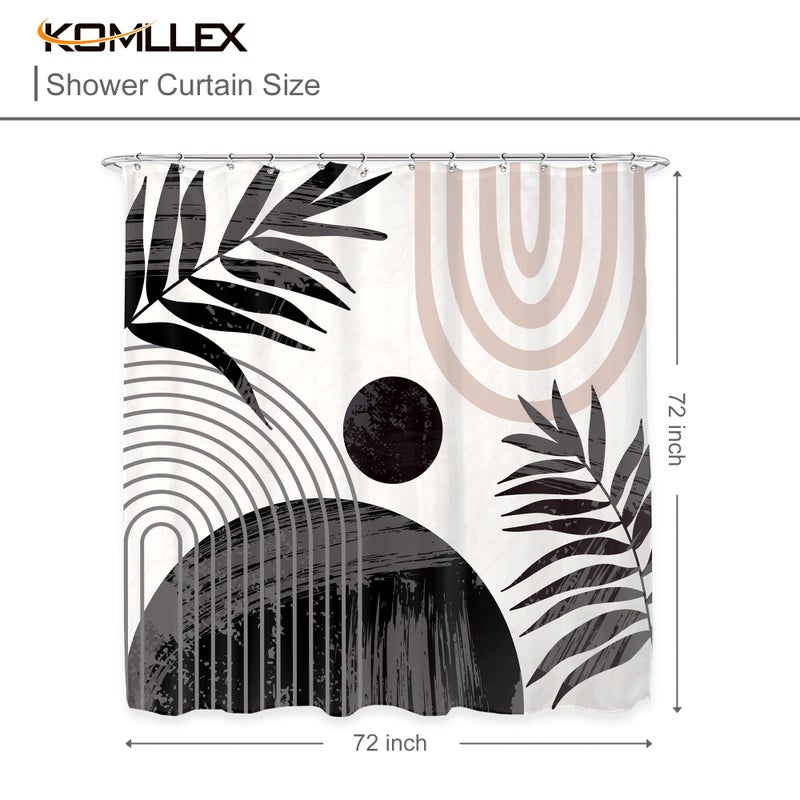 KOMLLEX KOMLLEX Abstract Boho Mid Century Shower Curtain Modern Minimalist Tropical Plant Leaves Geometric Pink Rainbow Arch Neutral Waterproof Polyester 12 Pack Hooks Black 72Wx72H Inches Bathroom Decor - Image 5