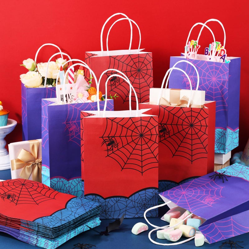 Joottuan 24 PCS Spider Party Favor Bags with Handles Cartoon Gift Bags Pink Purple and Red Black Spider Paper Goodie Bags for Birthday Holiday Party Decorations Supplies - Image 4