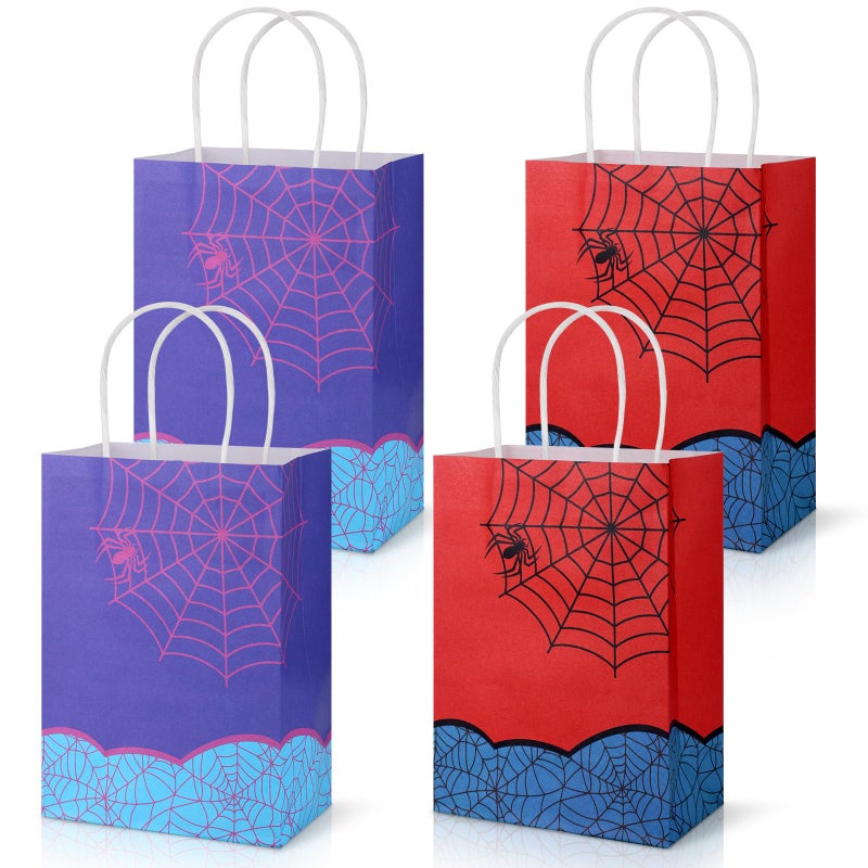 Joottuan 24 PCS Spider Party Favor Bags with Handles Cartoon Gift Bags Pink Purple and Red Black Spider Paper Goodie Bags for Birthday Holiday Party Decorations Supplies - Image 1