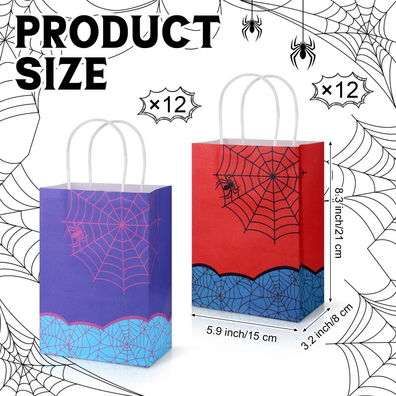 Joottuan 24 PCS Spider Party Favor Bags with Handles Cartoon Gift Bags Pink Purple and Red Black Spider Paper Goodie Bags for Birthday Holiday Party Decorations Supplies - Image 2