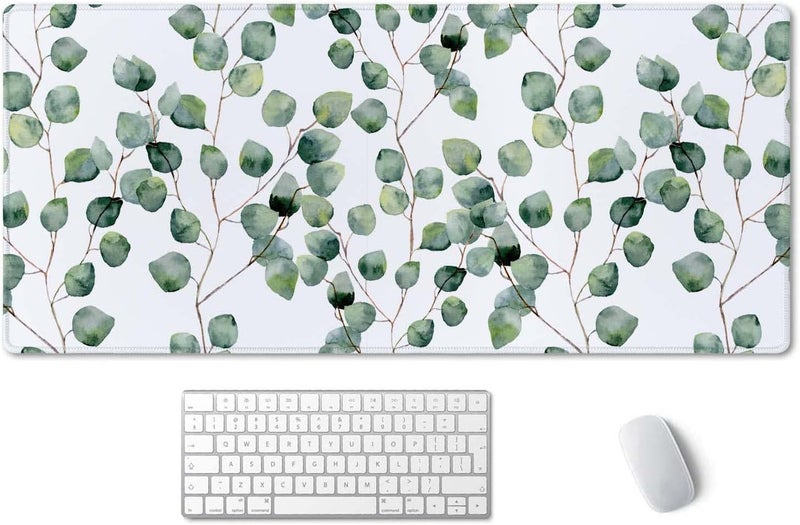 SSOIU Extended Gaming Mouse Pad XXL ArtSo Large Keyboard Mat Long Mousepad Desk Decor Writing Pad Non Slip Rubber Base Stitched Edges for Work, Game, Office, Home, 35.5" x 15.7" , Eucalyptus Leaves - Image 1