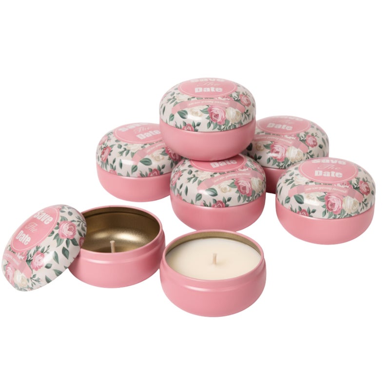 Set of 6 Floral Candle Tins with Lids – Decorative Pink Rose Tinplate Storage Jars for Candles, Accessories, Coins, Beads – Reusable, Anti-Rust, 120ml Capacity - Image 1