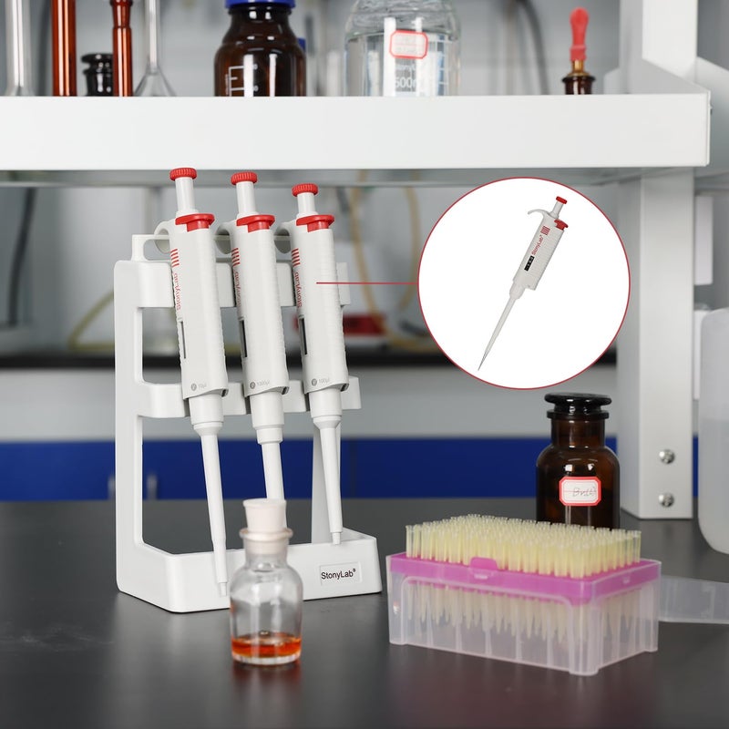stonylab Single Channel Pipettor Controller, Adjustable Variable Volume Micropipette Pipette Pipet with Autoclavable Tip Cone for Laboratory Research, 10-100 µL - Image 2