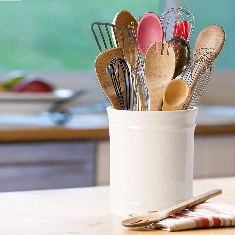 SZUAH Kitchen Ceramic Utensil Holder  Perfect Capacity Utensil Crock  for Kitchen Counter top & Dining Table (CREAM) - Image 4