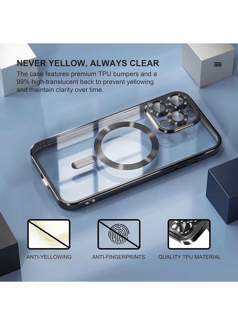 YJS Premium Soft Clear Case for iPhone 15 Pro Max Camera Lens Full Protection, Compatible with MagSafe Wireless Charging, Shockproof Electroplated TPU Phone Cover iPhone 15 Pro Max 6.7 Inch 2023 -Black - Image 2