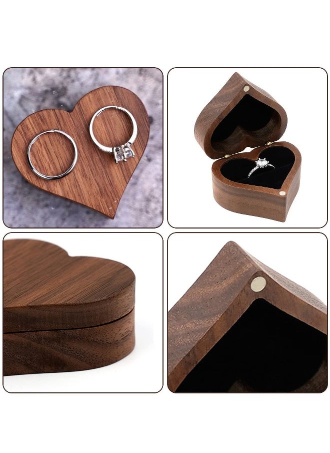 Generic - Wedding Ring Box, Custom Wooden Engagement Proposal Ring Bearer Boxes, Ring Case Gift Boxes, Heart Walnut Jewelry ring Storage Boxes for Proposal Wedding - Image 1