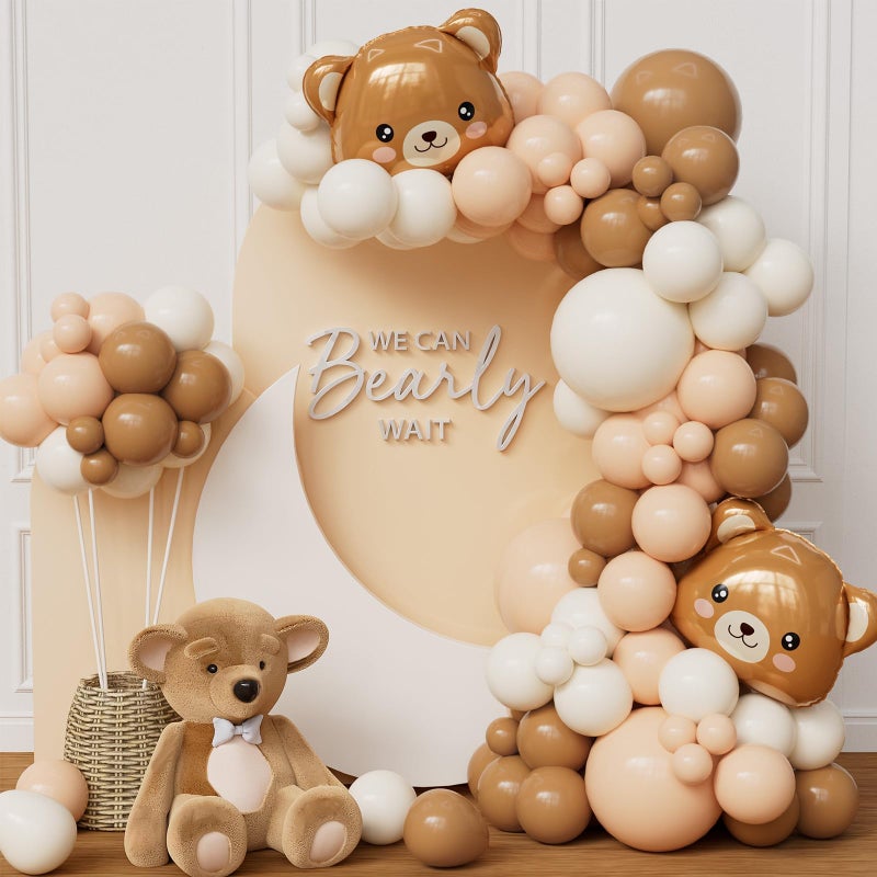Eopelsm Bear Balloon Garland Arch Kit 121pcs Sand White Brown and Bear Foil Woodland Animal Balloons for We Can Bearly Waits Bear Theme Birthday Party Supplies - Image 1