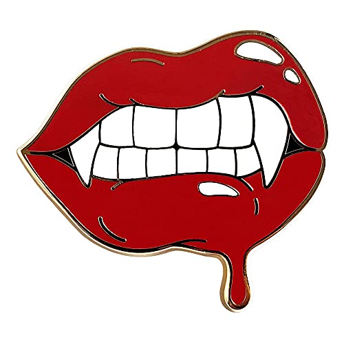 Pinsanity Red Vampire Lips and Fangs Enamel Lapel Pin - Image 1