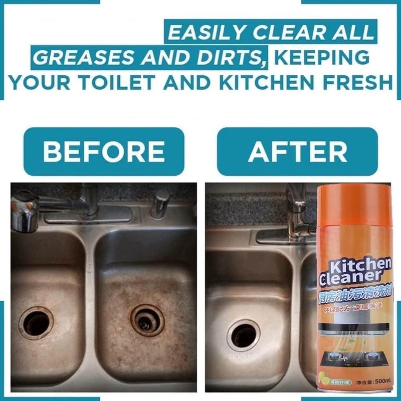 بخاخ فوم Kitchens Clean لإزالة الدهون القوية 500 مل – منظف مطبخ متعدد الاستخدامات برائحة الليمون – مزيل شحوم فعال للبوتاجاز والفرن والأواني والبلاط والحوائط – تنظيف سريع للأسطح بدون ترك آثار