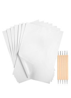 Excefore 105 Pieces White Carbon Transfer Paper 11.7 x 8.3 Inch Tracing Paper Carbon Graphite Copy Paper with Embossing Stylus Tracing Stylus Dotting Tools for Cloth Fabric Paper Wood  - Image 1