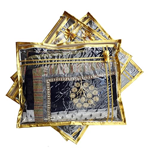 DIKHAWA 3 Piece Premium Golden Transparent Single Saree Cover - Image 1