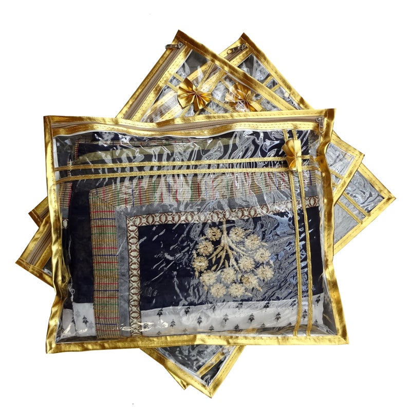 DIKHAWA 3 Piece Premium Golden Transparent Single Saree Cover - Image 5