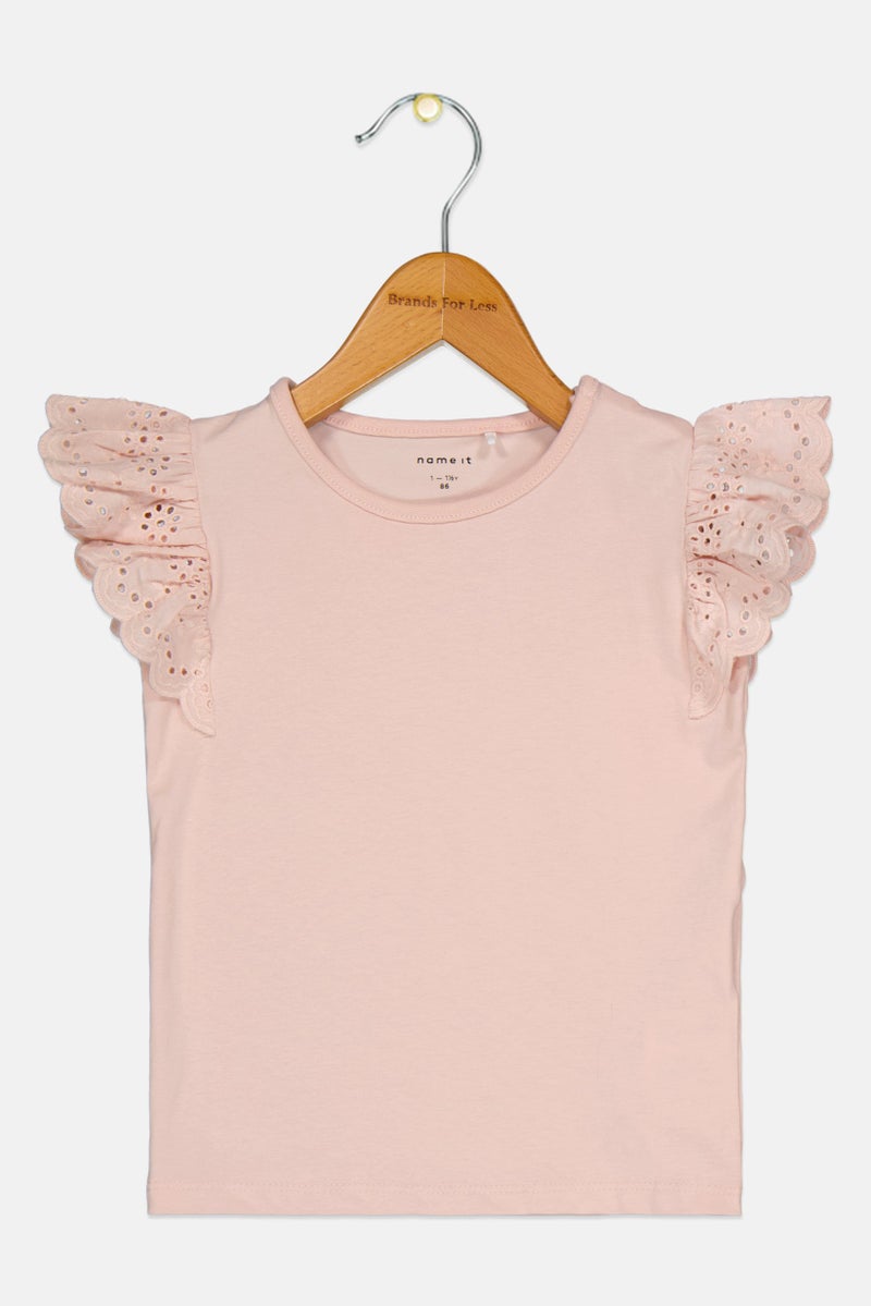 NAME IT Toddlers Girl Butterfly Sleeve Solid Top, Pink - Image 1