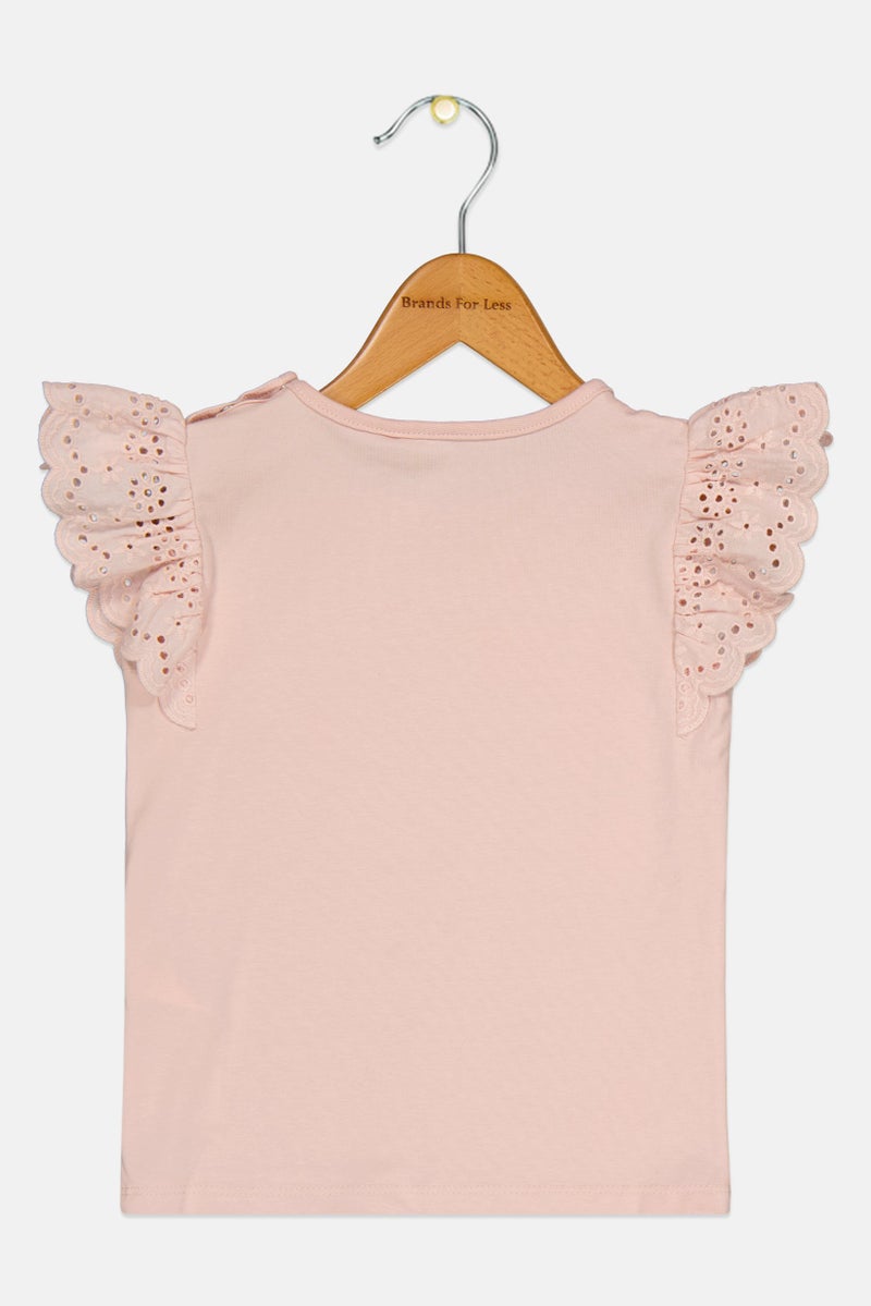 NAME IT Toddlers Girl Butterfly Sleeve Solid Top, Pink - Image 2