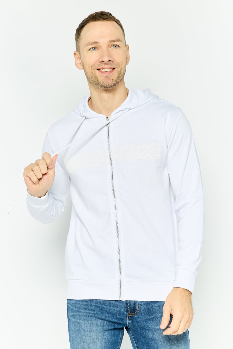 Gazzarrini Men Hooded Long Sleeve Brand Logo Sweatshirt, White - Image 1