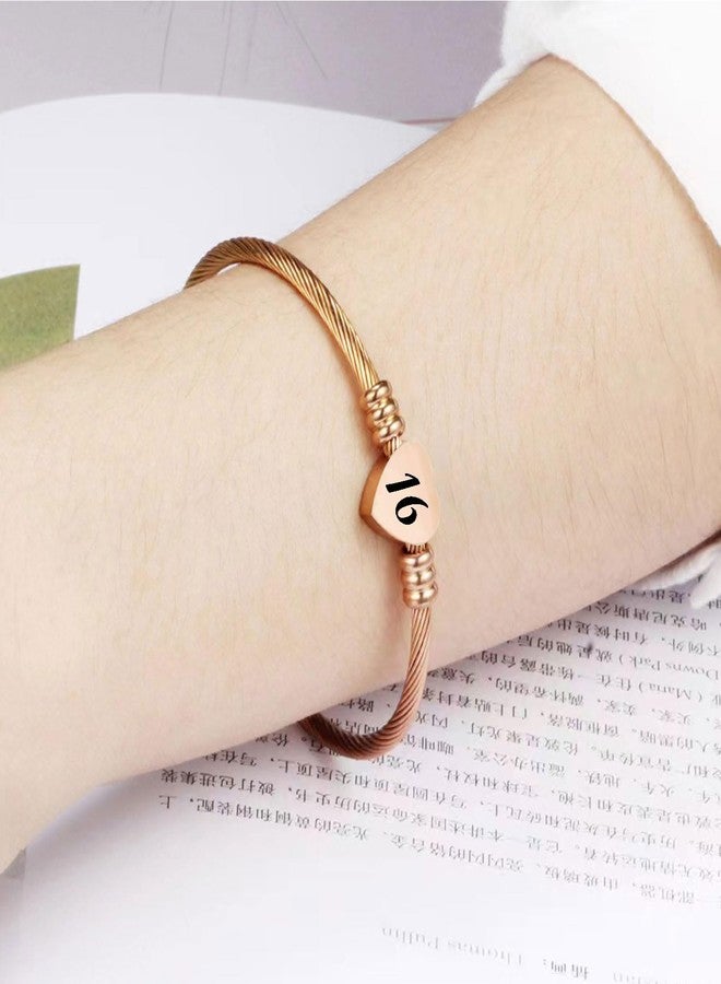 KunBead 16th Birthday Love Heart Rose Gold Tone Expandable Bracelets for Women Lucky Number Age Bangle Cuff Stainless Steel Bracelet - Image 3