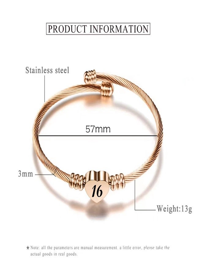 KunBead 16th Birthday Love Heart Rose Gold Tone Expandable Bracelets for Women Lucky Number Age Bangle Cuff Stainless Steel Bracelet - Image 4