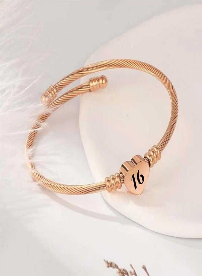 KunBead 16th Birthday Love Heart Rose Gold Tone Expandable Bracelets for Women Lucky Number Age Bangle Cuff Stainless Steel Bracelet - Image 2