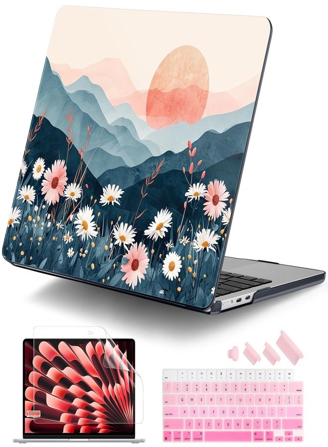 DONGKE Compatible with M4 MacBook Air 15 inch Case 2025 2024 2023 A3241 A3114 A2941 M3 M2 Liquid Retina Display Touch ID, Plastic Hard Case & Keyboard Skin & Screen Protector - Sun & Daisie - Image 1