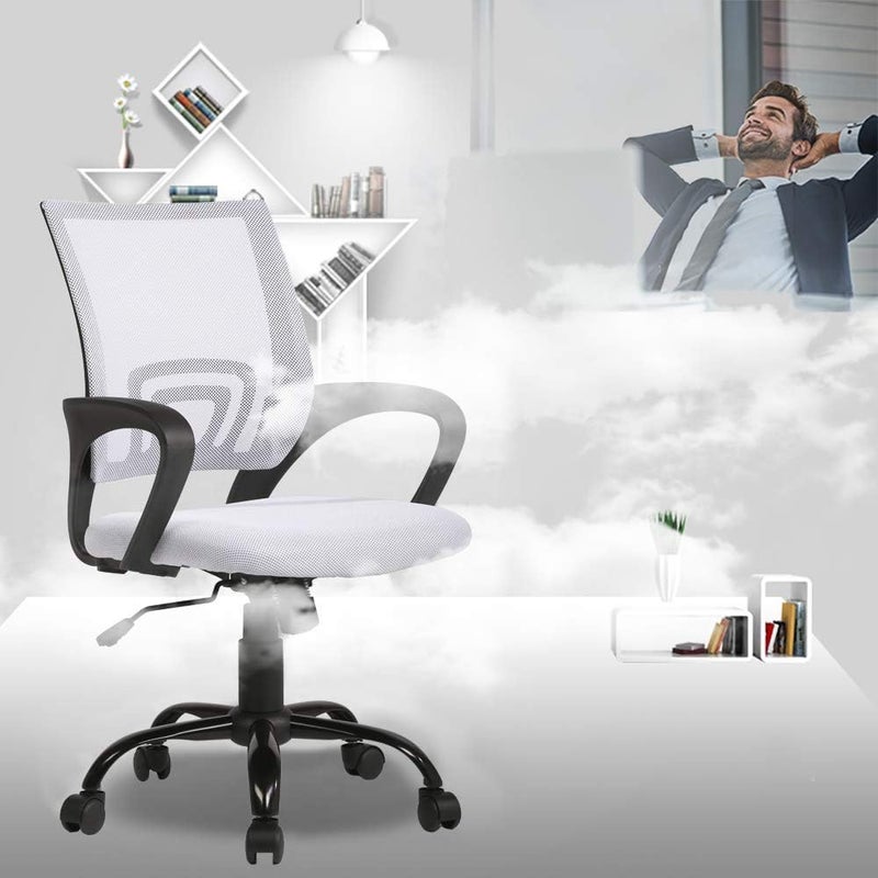 BestOffice Ergonomic Office Chair Mesh Cheap Desk Chair Task Computer Chair Lumbar Support Modern Executive Adjustable Rolling Swivel Chair for Back Pain, White - Image 1