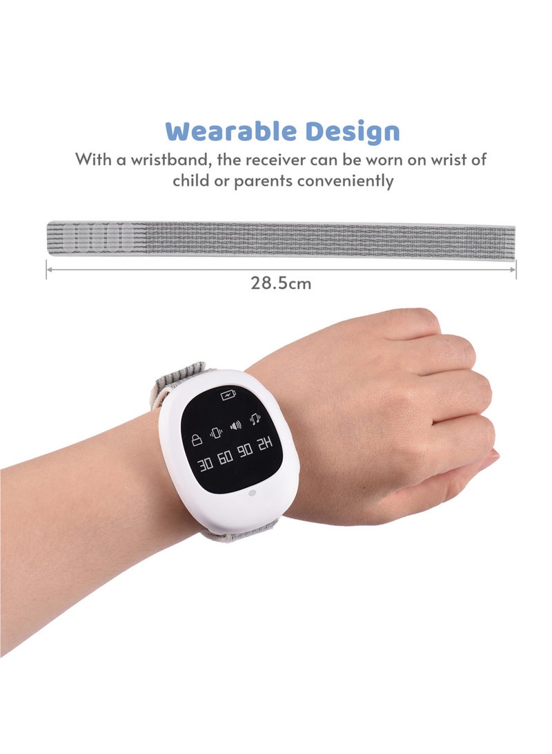Wireless Bedwetting Alarm Potty Training Watch with Wristband for Kids Elder Care 40M Effective Range Vibration/ Sound/ Vibration + Sound Reminding 30min/60min/90min/2H Timer Built-in Battery LED Indi