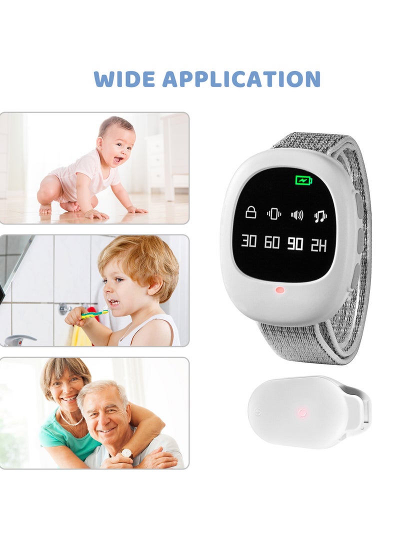 Generic Wireless Bedwetting Alarm Potty Training Watch with Wristband for Kids Elder Care 40M Effective Range Vibration/ Sound/ Vibration + Sound Reminding 30min/60min/90min/2H Timer Built-in Battery LED Indi  - Image 2