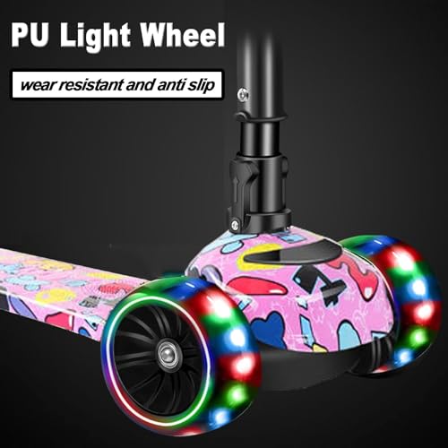 KOUREVON Kick Scooter Fot Kids Aged 3-20, 4 Level Heght Adjustment, PU Lightup Wheels, Powerful Weight Capacity Of 80 Kgs, Foldable For Outdoor Activities For Toddlers Kids., Pink - Image 5