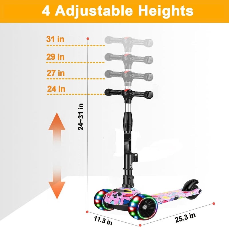 KOUREVON Kick Scooter Fot Kids Aged 3-20, 4 Level Heght Adjustment, PU Lightup Wheels, Powerful Weight Capacity Of 80 Kgs, Foldable For Outdoor Activities For Toddlers Kids., Pink - Image 4