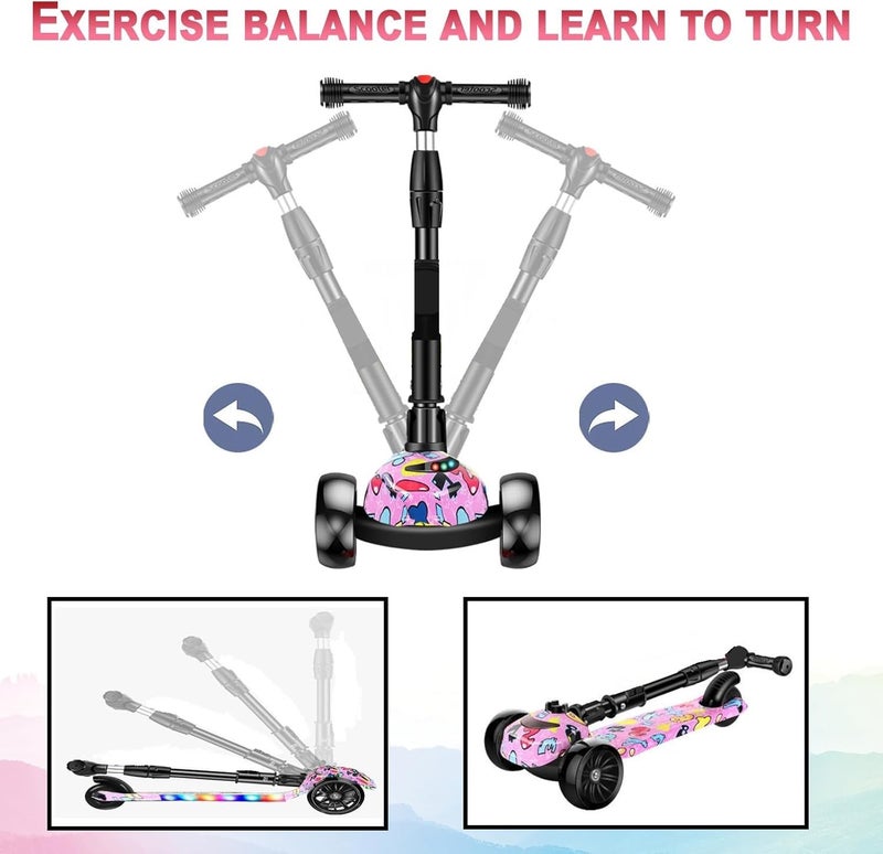 KOUREVON Kick Scooter Fot Kids Aged 3-20, 4 Level Heght Adjustment, PU Lightup Wheels, Powerful Weight Capacity Of 80 Kgs, Foldable For Outdoor Activities For Toddlers Kids., Pink - Image 3
