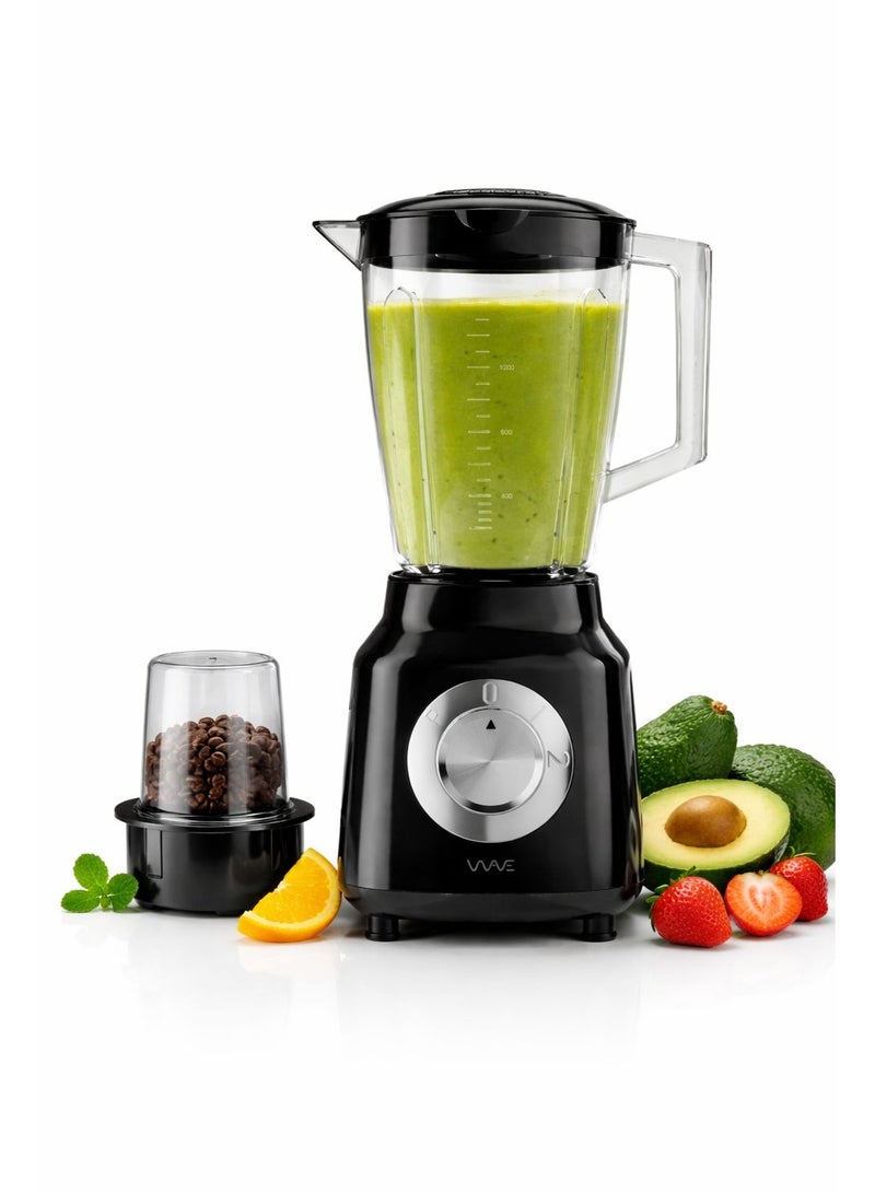 وايف خلاط ومطحنة 2 في 1 سعة 1.5 لتر - 6 شفرات قوية من الفولاذ المقاوم للصدأ، تحكم بسرعتين، متعدد الاستخدامات لصنع العصائر ومطحنة الطعام، أسود، ضمان لمدة عام - Image 1