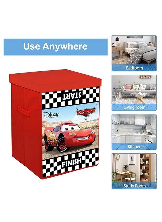 Kuber Industries Kuber Industries Foldable Laundry Basket for Clothes with Lid | Disney MC Queen Car Print | Cloth Storage Box for Washing | Toy Storage Organizer | 45 LTR | Red - Image 5