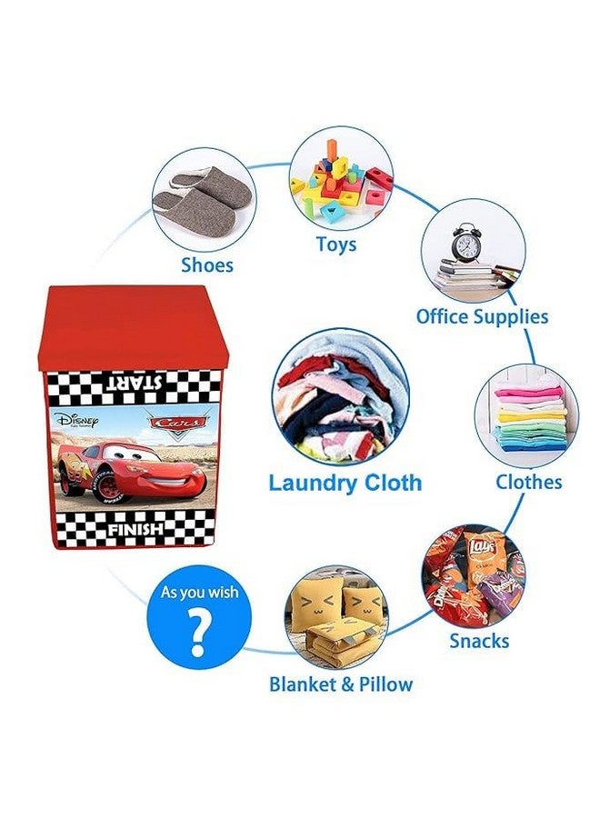 Kuber Industries Kuber Industries Foldable Laundry Basket for Clothes with Lid | Disney MC Queen Car Print | Cloth Storage Box for Washing | Toy Storage Organizer | 45 LTR | Red - Image 4