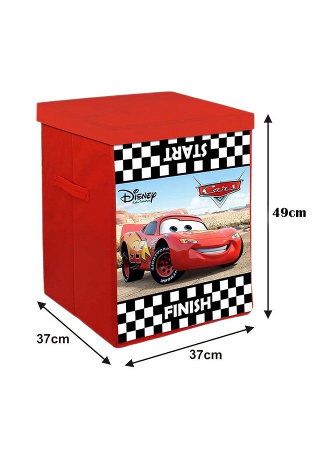 Kuber Industries Kuber Industries Foldable Laundry Basket for Clothes with Lid | Disney MC Queen Car Print | Cloth Storage Box for Washing | Toy Storage Organizer | 45 LTR | Red - Image 3