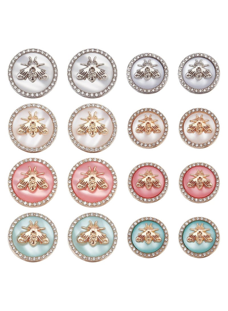 Round Metal Buttons 3D Bees Pattern, Alloy Shank Buttons Enamel Blazer Buttons for Blazer, Suits, Coats, Uniform and Jacket  (4 Colors - 16Pcs) 