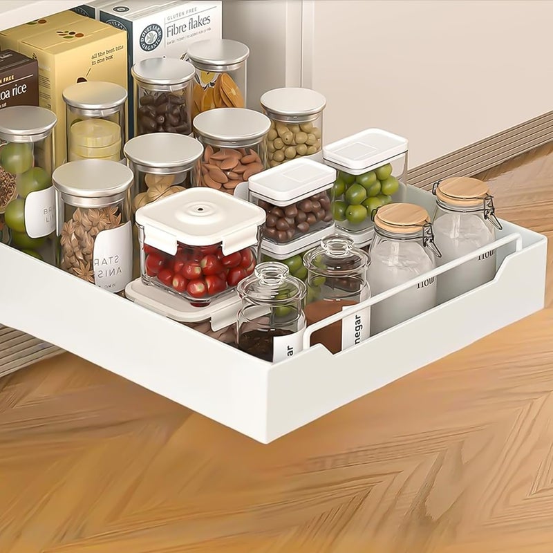 Calyrex Calyrex carbon steel 1 Piece Pull Out Cabinet Organizer Slide Out Drawers for Kitchen Cabinets Heavy Duty Pull Out Shelves for Pantry Bathroom Living Room Utensils White  - Image 1