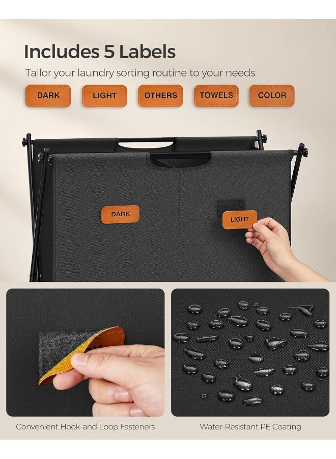 SONGMICS سلة غسيل SONGMICS، سلة غسيل، 135 لتر، فرز غسيل 3 أقسام، إطار قابل للطي، منظم ملابس مع ملصقات قابلة للتخصيص، غرفة الغسيل، غرفة النوم، الحمام، أسود حبر - Image 5