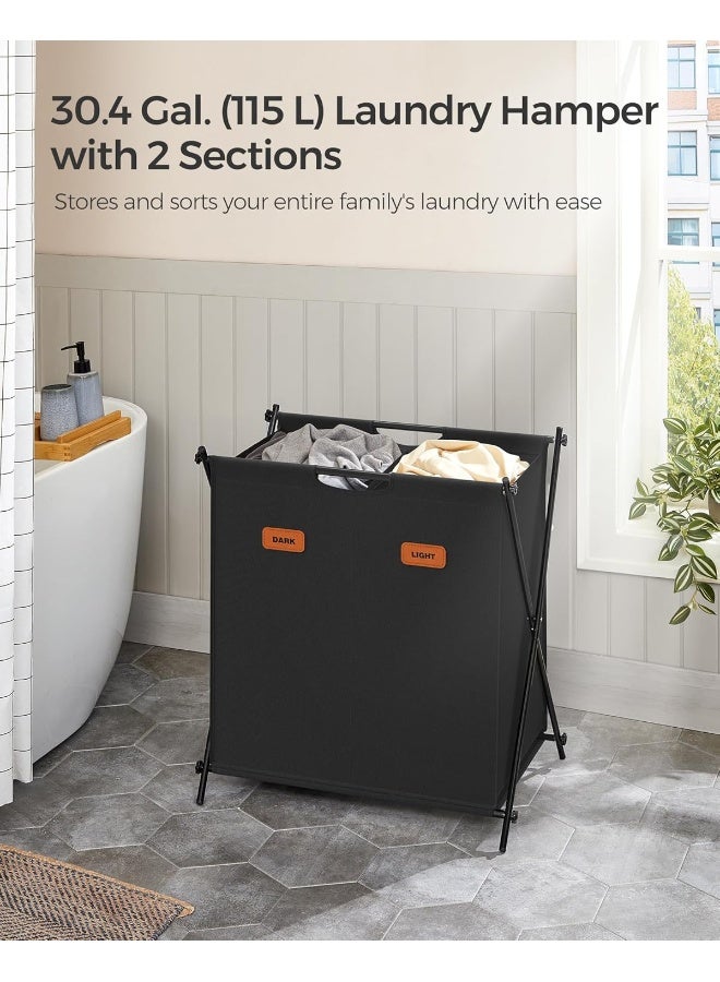 SONGMICS سلة غسيل SONGMICS، سلة غسيل، 135 لتر، فرز غسيل 3 أقسام، إطار قابل للطي، منظم ملابس مع ملصقات قابلة للتخصيص، غرفة الغسيل، غرفة النوم، الحمام، أسود حبر - Image 3