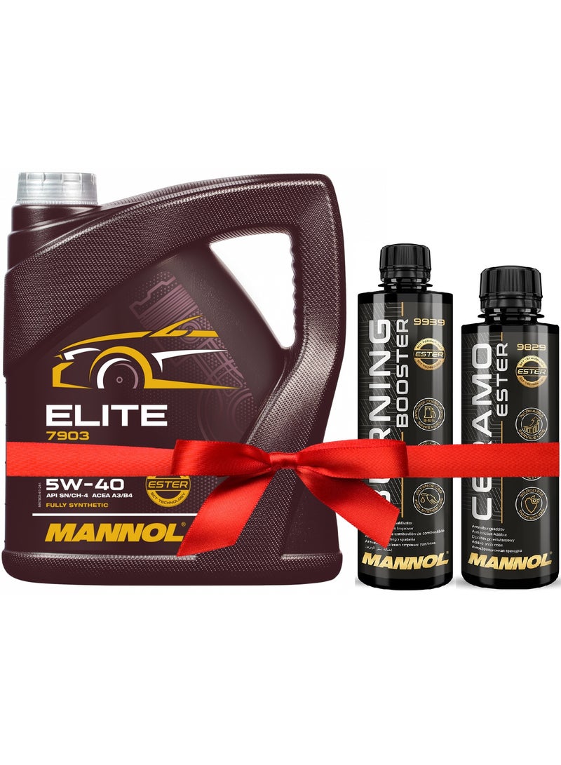مانول درع الحماية المتكاملة من مانول زيت الموتور إيليت 5W40 + هديتين (إضافة حماية سيراميك + إضافة معزز احتراق) - Image 1