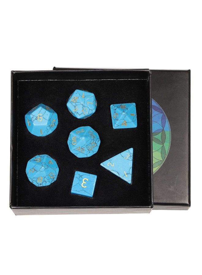 rockcloud Blue Howlite Turquoise Dnd Polyhedral Dice Set Of 7 Healing Crystal Stone Handmade Dices With Dice Box For Rpg Mtg Table Games Home Office Decor - Image 1