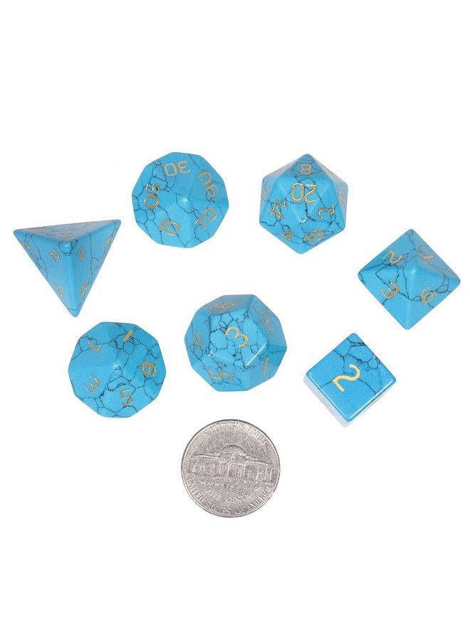 rockcloud Blue Howlite Turquoise Dnd Polyhedral Dice Set Of 7 Healing Crystal Stone Handmade Dices With Dice Box For Rpg Mtg Table Games Home Office Decor - Image 3