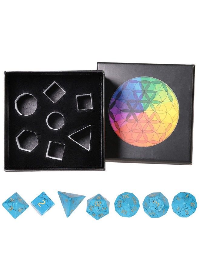 rockcloud Blue Howlite Turquoise Dnd Polyhedral Dice Set Of 7 Healing Crystal Stone Handmade Dices With Dice Box For Rpg Mtg Table Games Home Office Decor - Image 4