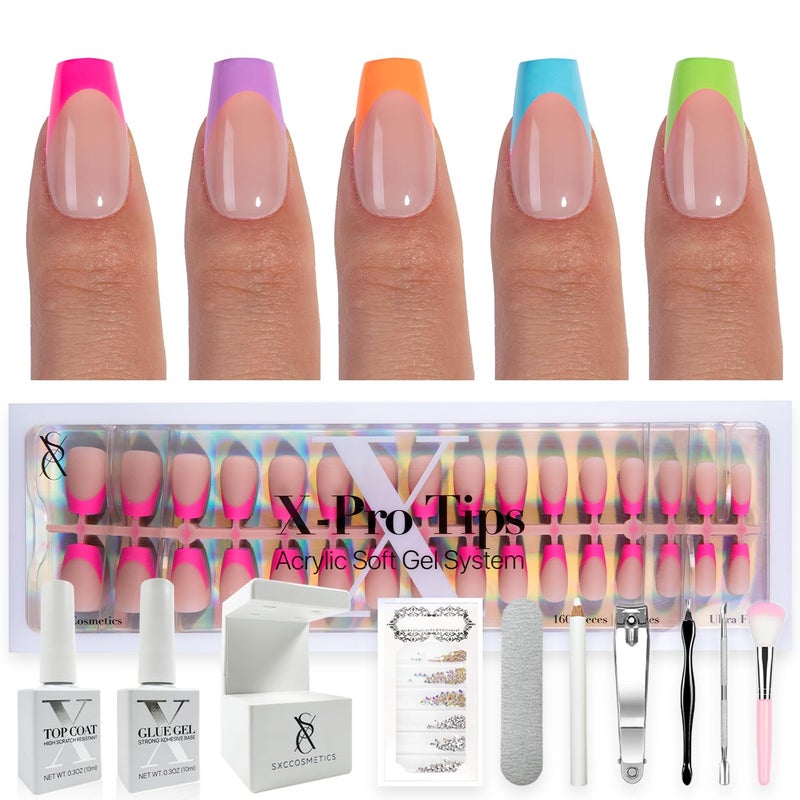 SXC Cosmetics X-Pro Tips French Tip Press On Nails - Bright Pastel Glow in the Dark Series (GLOW119KIT-S Coffin) - Image 1